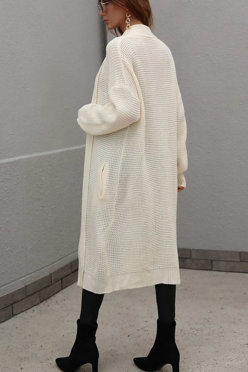 Waffle Knit Open Front Duster Cardigan Pockets (2)