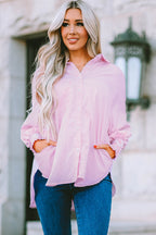 Striped Lantern Sleeve Collared Shirt (13)