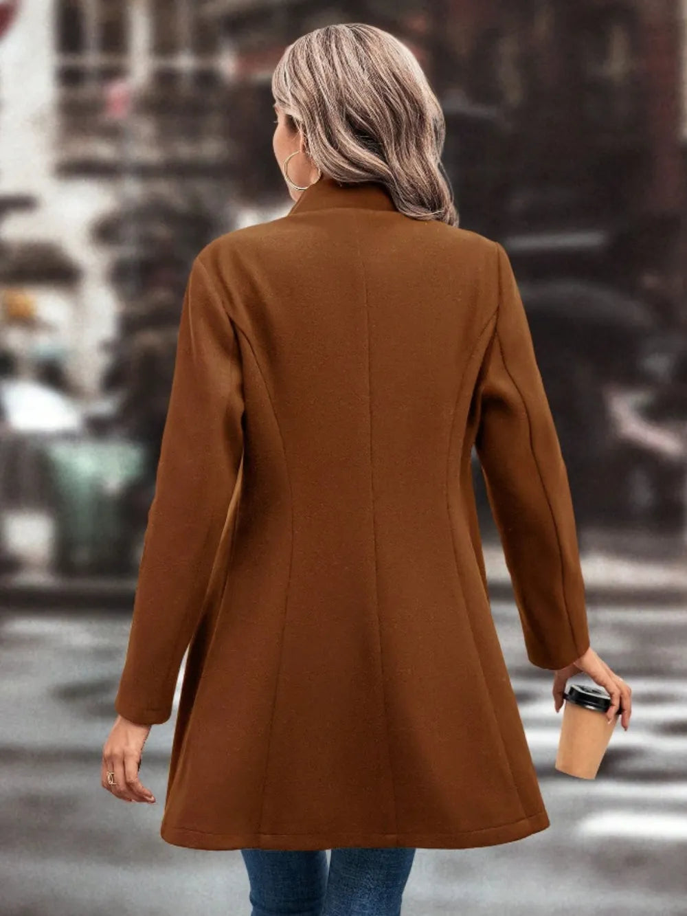 Collared Neck Button Up Long Sleeve Coat (9)