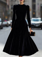 Velvet Long Sleeve A-line Dress (8)