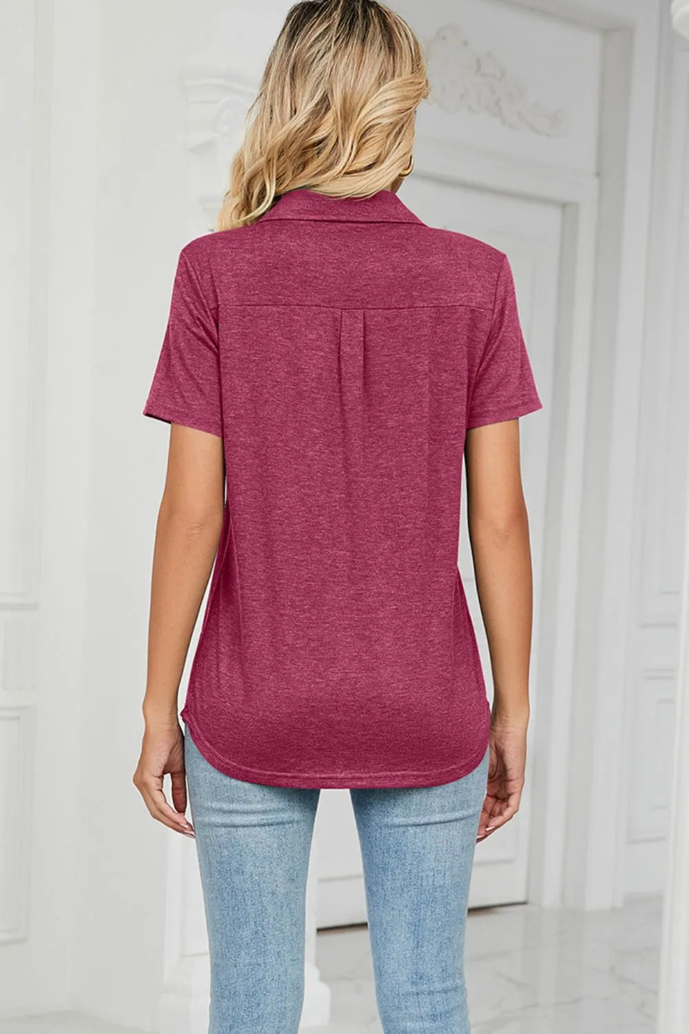 Johnny Collar Short Sleeve Blouse (24)