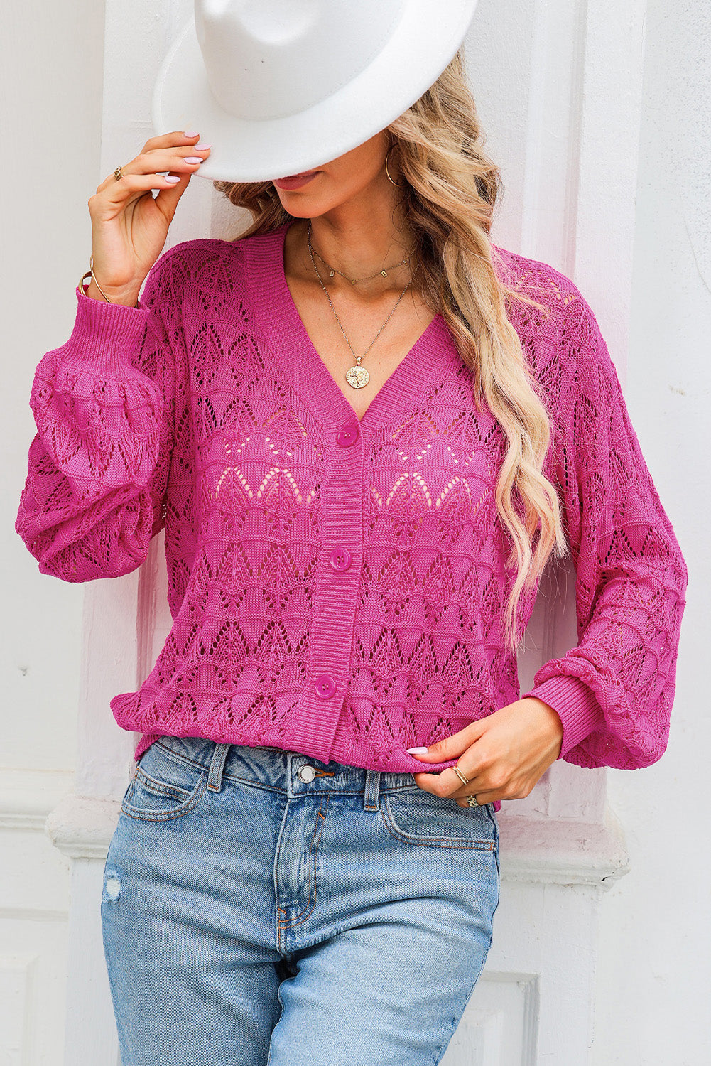 Openwork V-neck Cardigan (16)