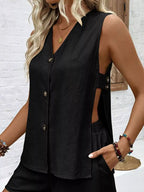 Sleeveless Button-down Top Shorts Set (14)