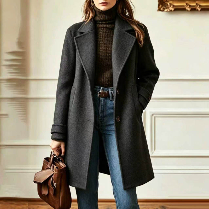 2026 Autumn Winter Retro Casual Mid-length Lapel Coat Woolen photo 3