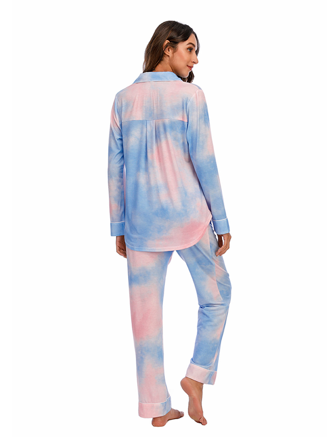 Collared Neck Long Sleeve Loungewear Set Pockets (21)