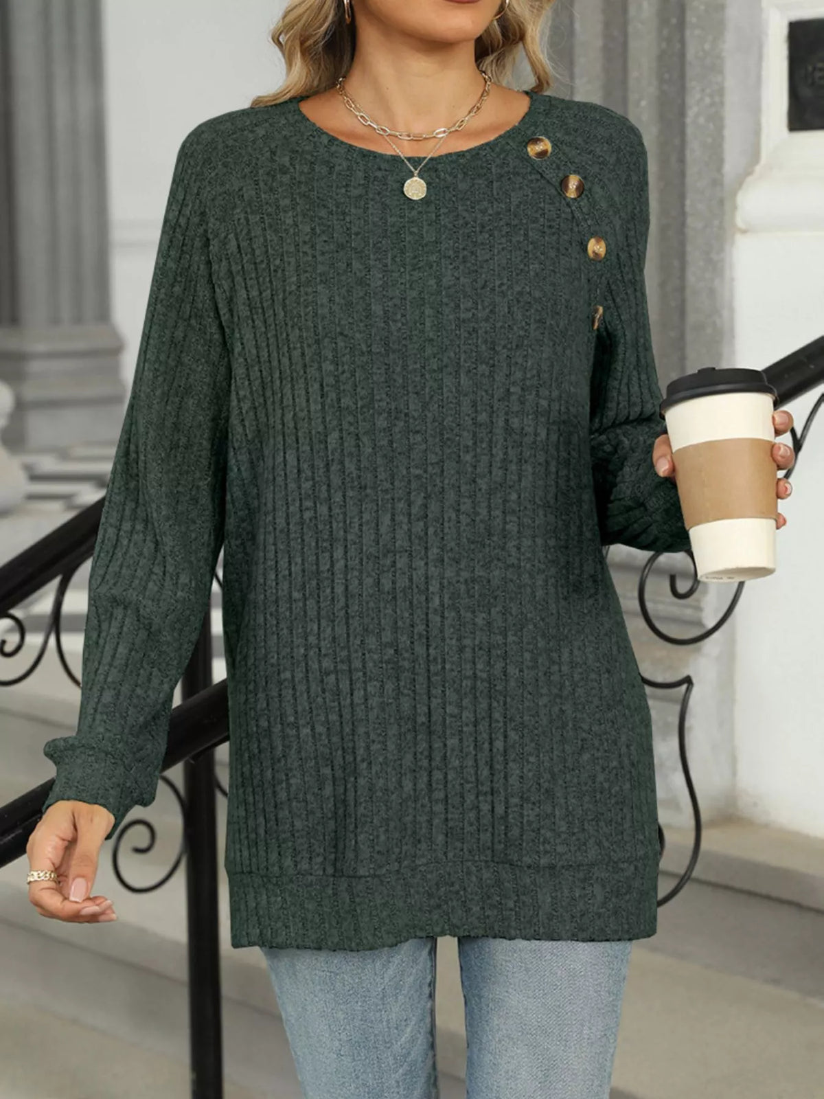 Round Neck Knit Button Top (9)