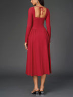 Sweetheart Neckline Long Sleeve A-line Midi Dress (7)