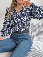 Printed Collared Neck Lantern Sleeve Shirt (15)