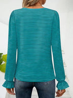 Striped Square Neck Flounce Sleeve Top (27)