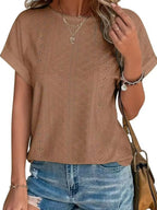 Eyelet Round Neck Short Sleeve Top (6)