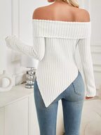 Off-shoulder Ribbed Knit T-shirt (14)