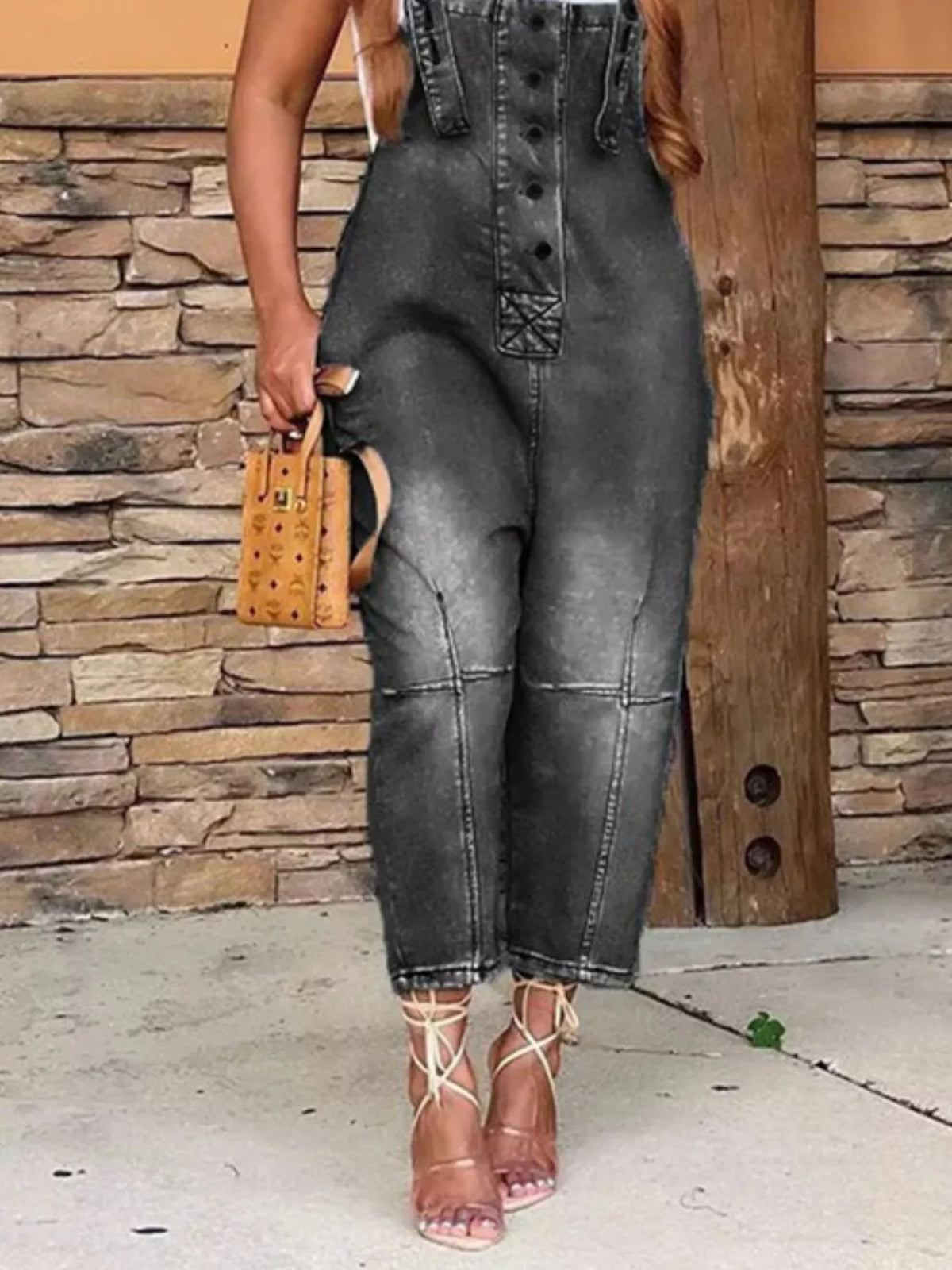 Full Size Button Front Denim Overalls Pockets Plus (12)