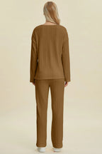 Full Size Cable-knit Long Sleeve Top Pants Set (11)