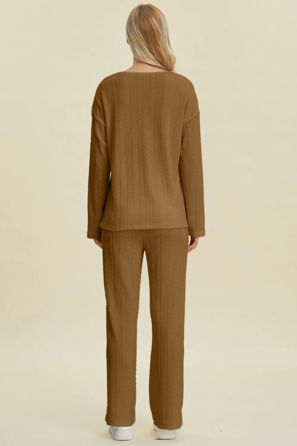 Full Size Cable-knit Long Sleeve Top Pants Set (11)