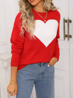 Valentine's Day Heart Round Neck Dropped Shoulder Sweater (9)