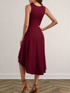 Ruched Round Neck Sleeveless Dress (13)