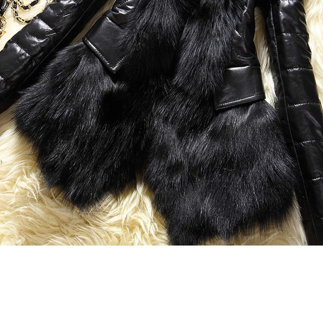 Faux Fur Large Fur Collar Leather Jacket photo 5