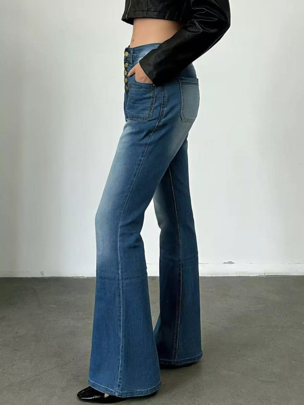 Full Size High-waisted Button-fly Flare Jeans Plus (10)