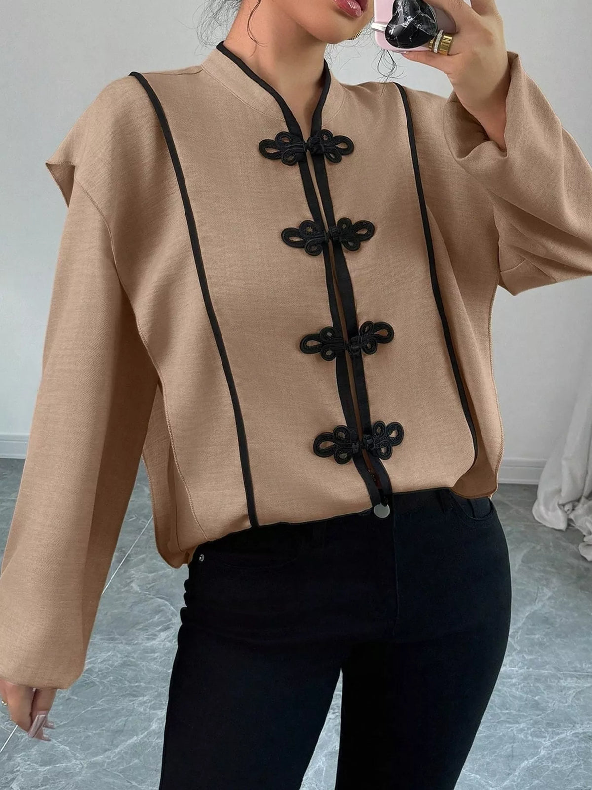 Chinese-style Mandarin Collar Blouse (12)