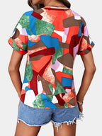 Printed V-neck Short Sleeve Blouse (22)
