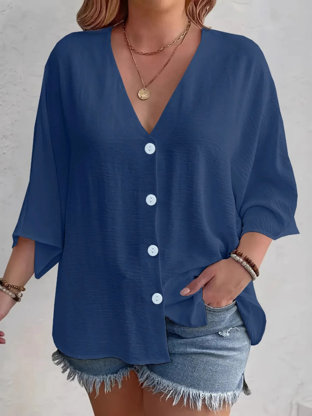 Full Size V-neck Button Down Shirt Plus (7)