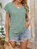 Eyelet V-neck Short Sleeve Top (11)