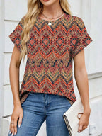 Printed Round Neck Short Sleeve Top (31)