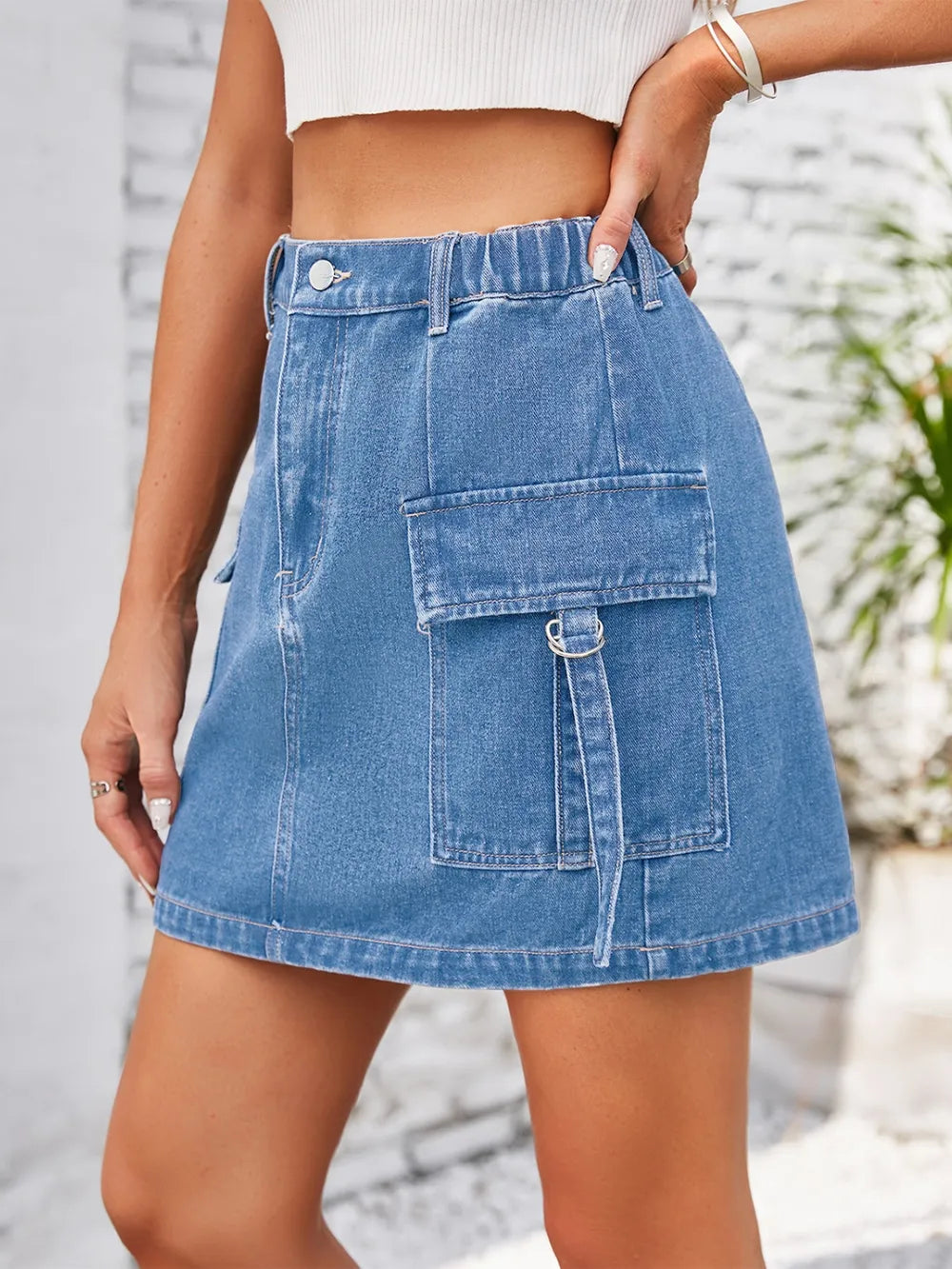 Pocketed Buttoned Denim Skirt (3)