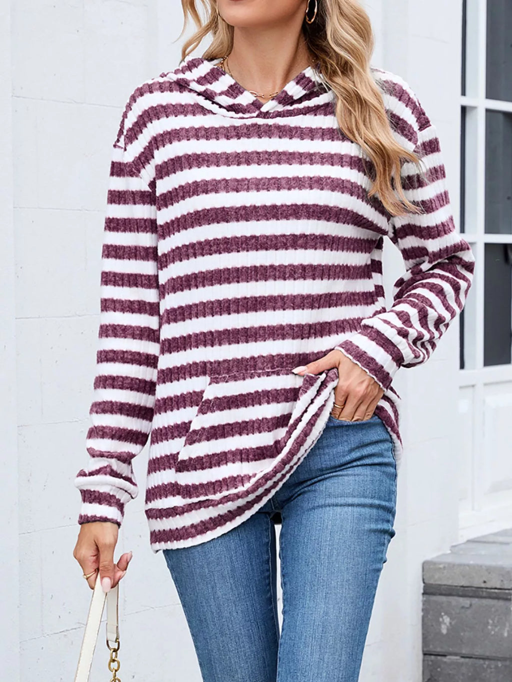 Striped Dropped Shoulder Hoodie (4)