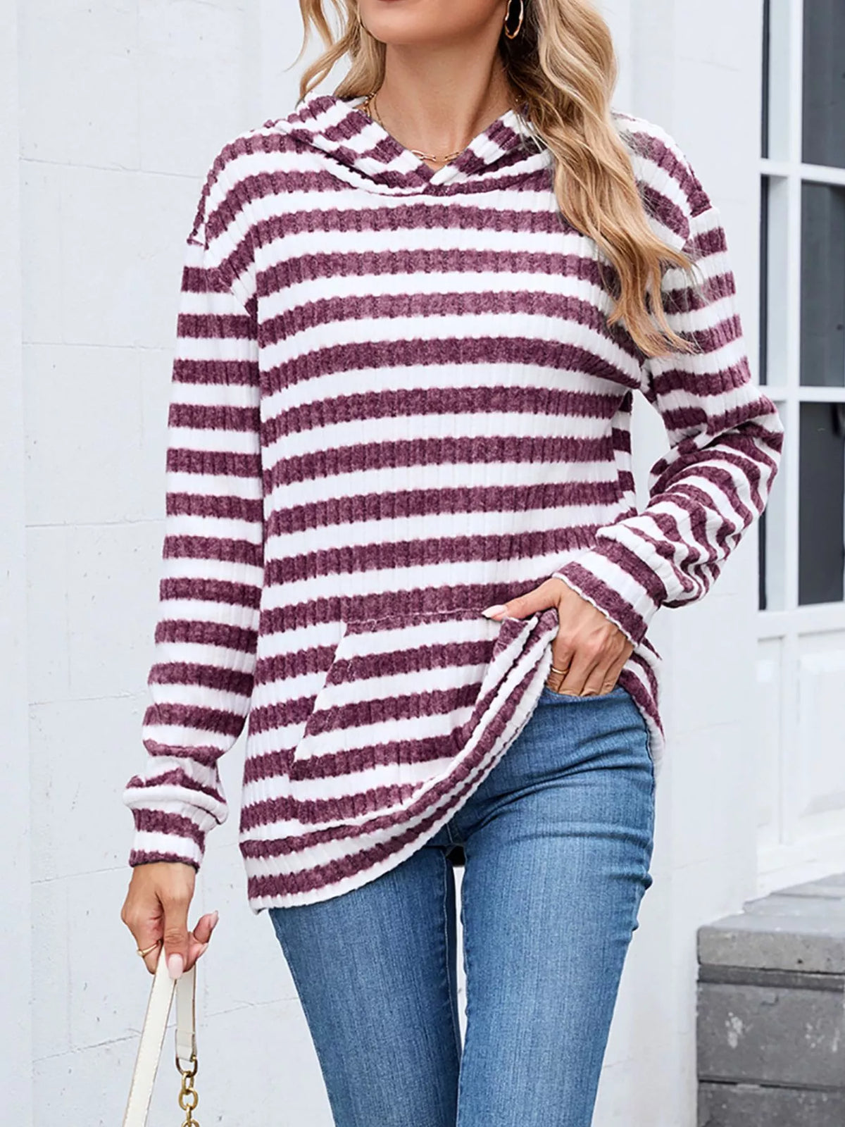 Striped Dropped Shoulder Hoodie (4)
