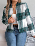 Plaid Open Front Long Sleeve Jacket (25)