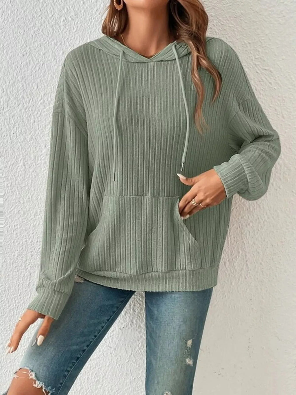 Ribbed Knit Long Sleeve Hoodie (3)