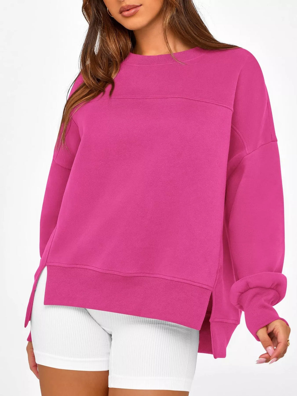 Slit Round Neck Dropped Shoulder Sweatshirt (14)