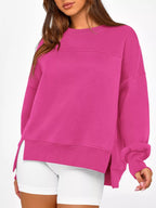 Slit Round Neck Dropped Shoulder Sweatshirt (14)