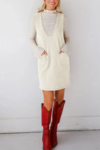 Pocketed V-neck Mini Sweater Overall Dress (10)