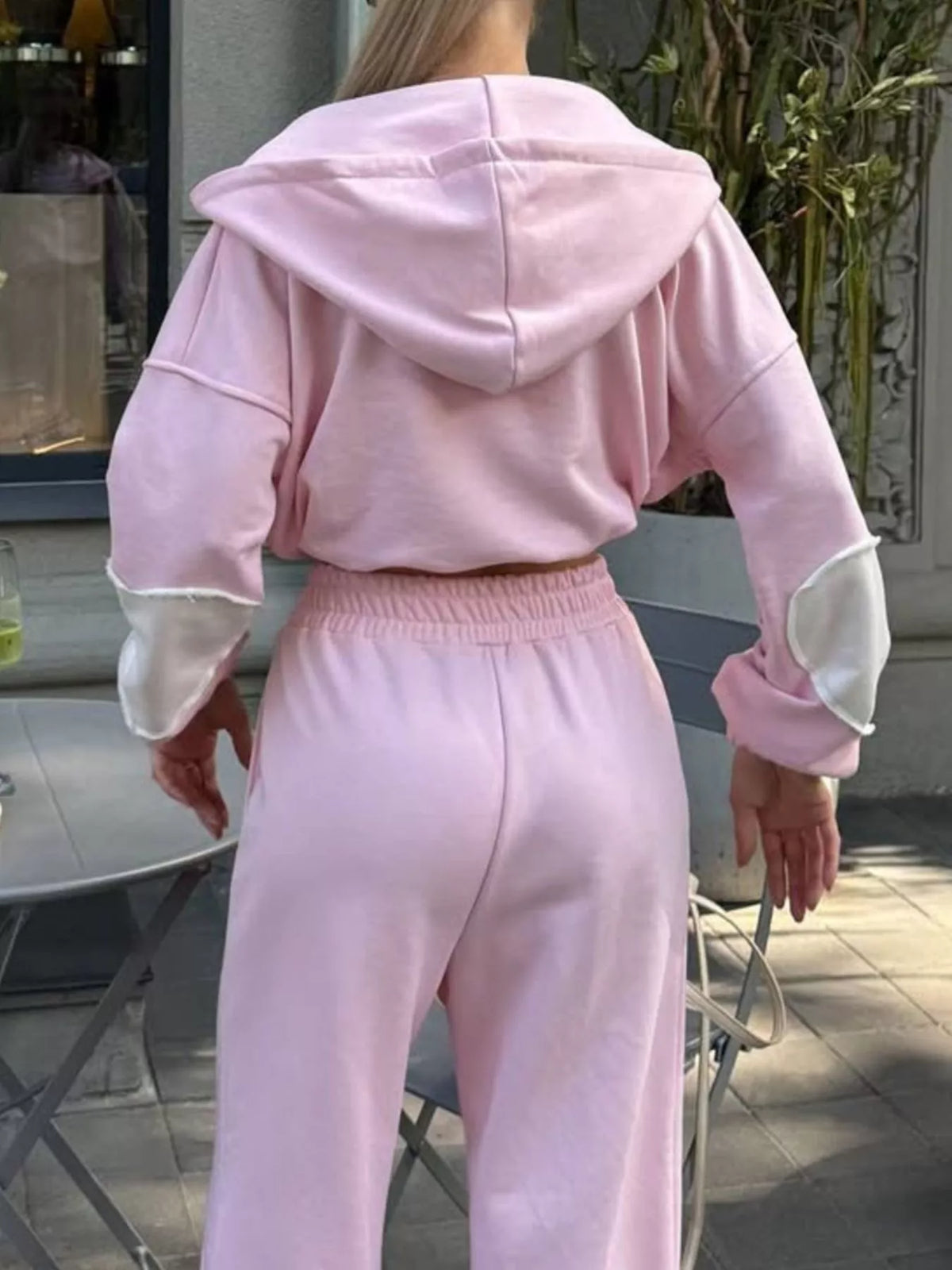Zip Up Hoodie Wide-leg Pants Set (28)