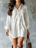 Casual Linen Shirt Dress Pockets