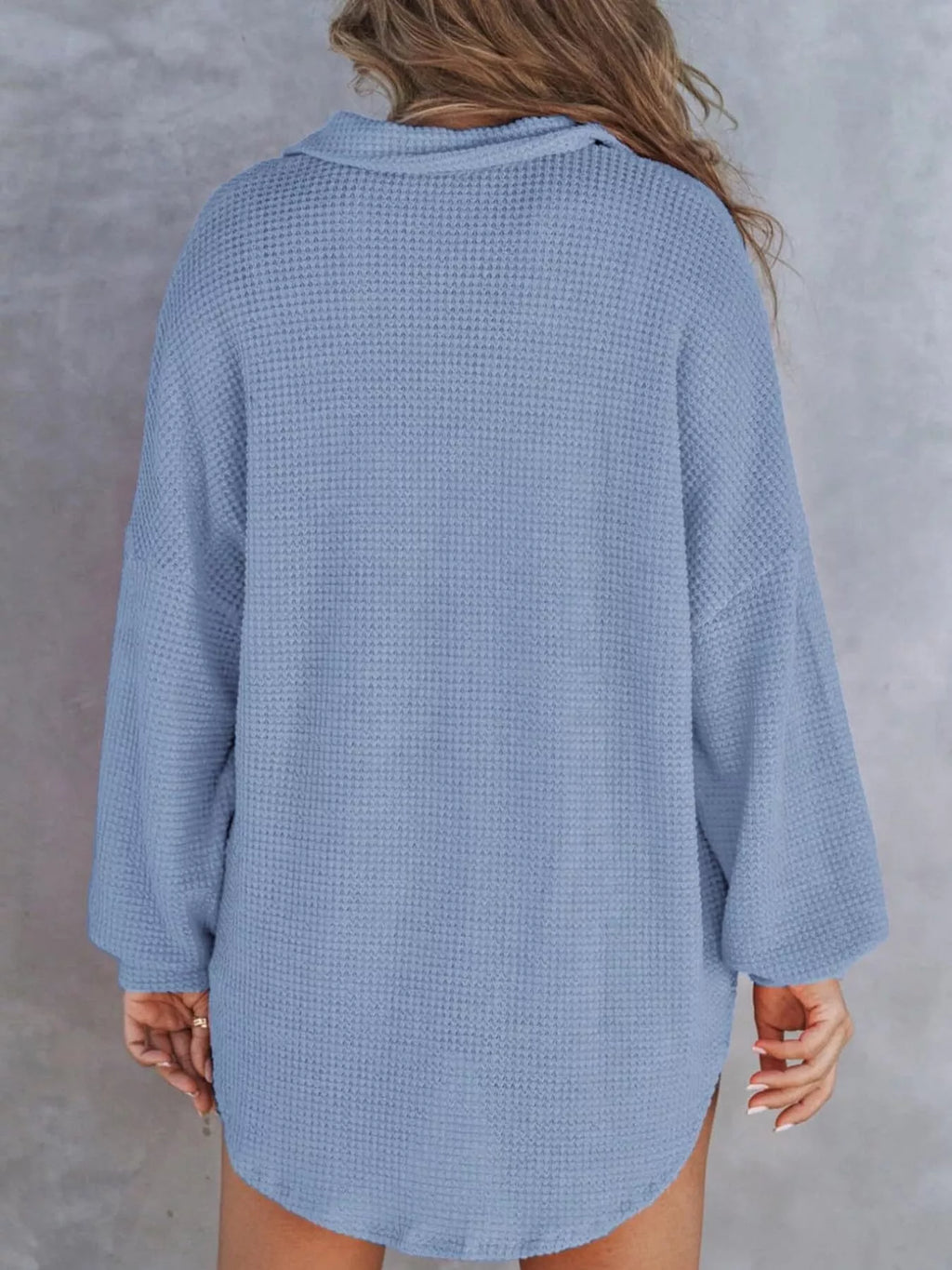 Casual Waffle Knit Button Detail Blouse (14)