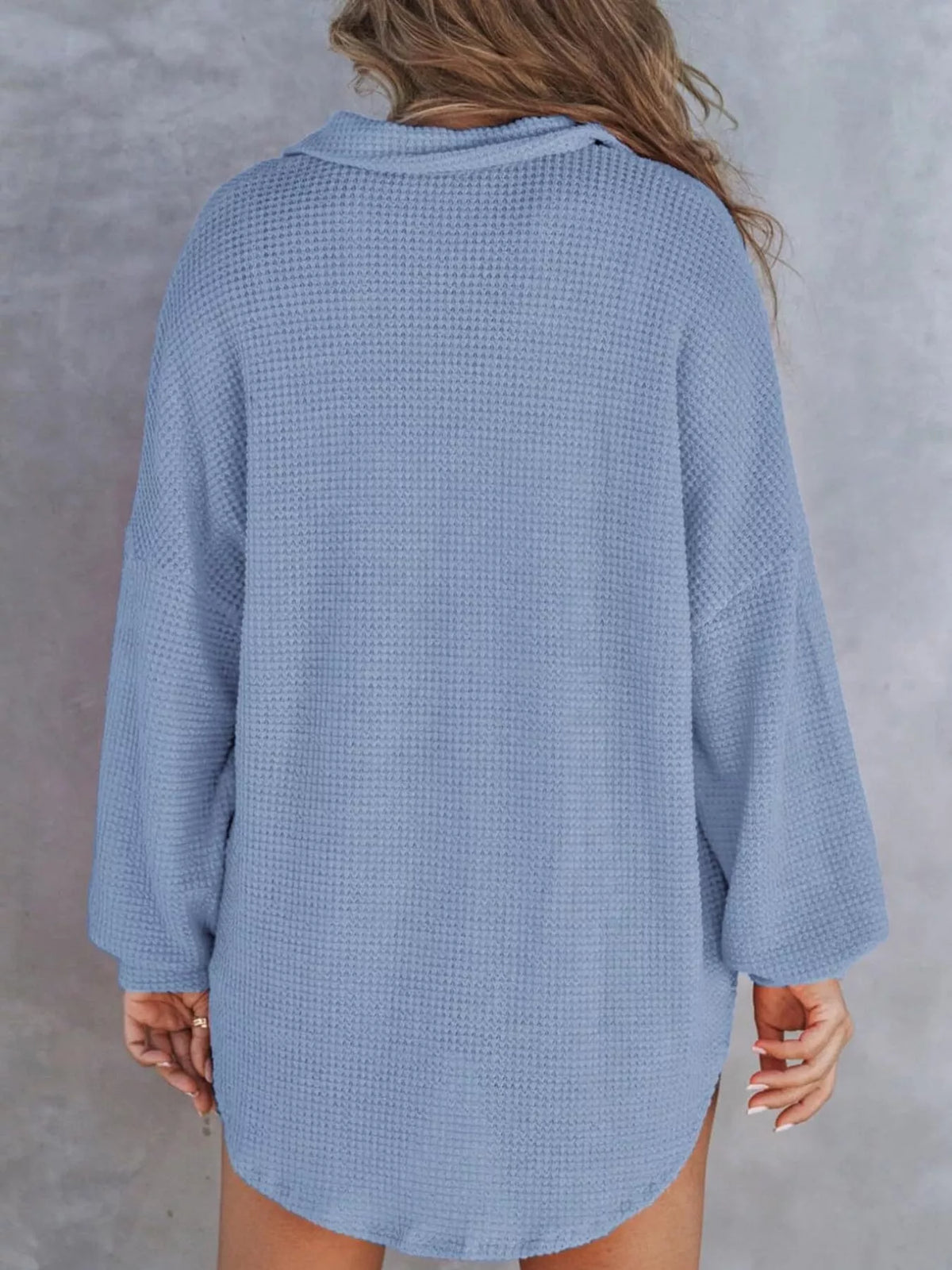 Casual Waffle Knit Button Detail Blouse (14)
