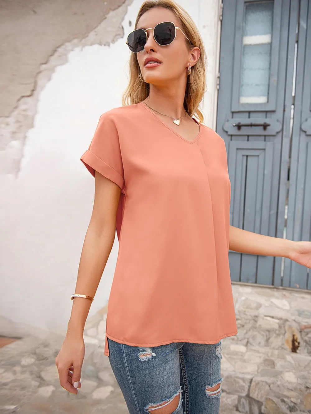 V-neck Short Sleeve T-shirt (13)