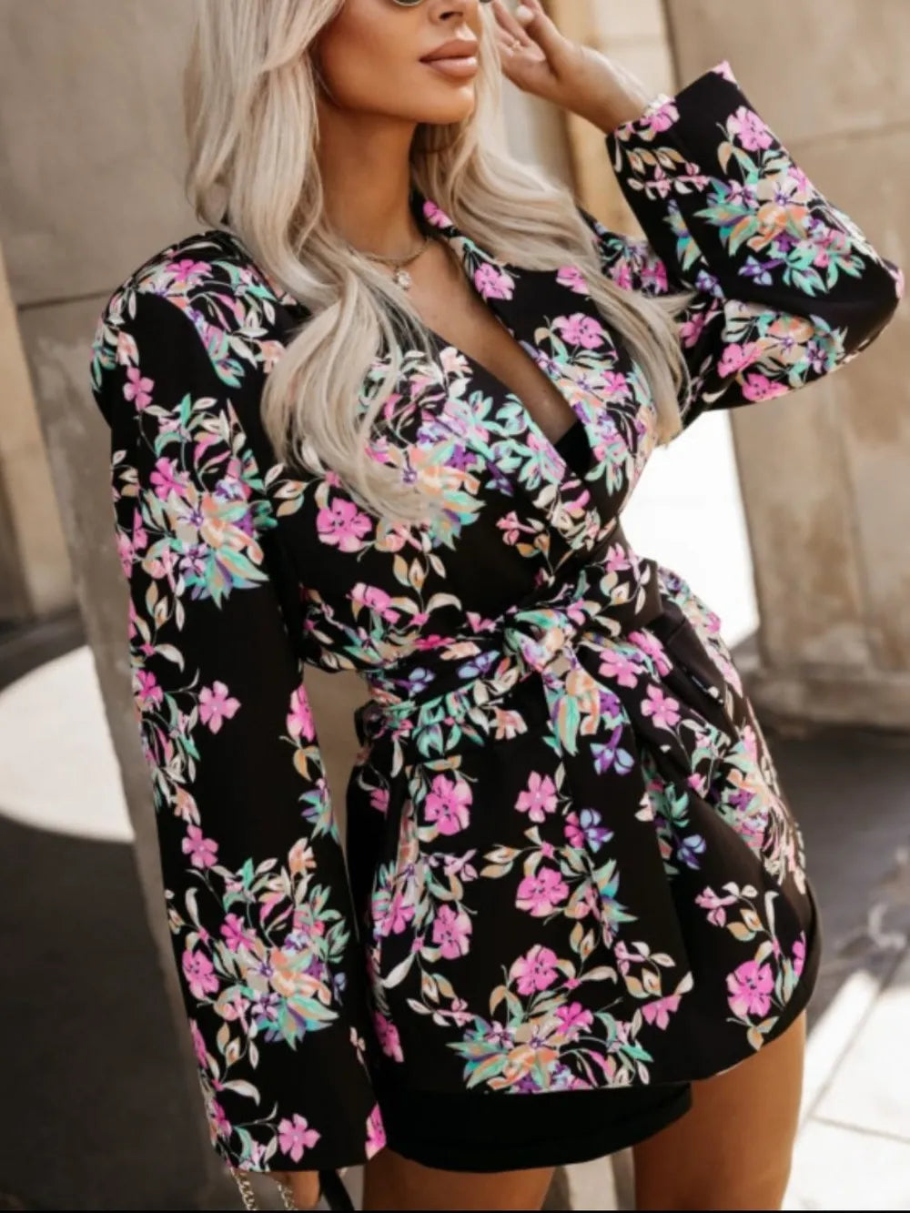 Tied Printed Collared Neck Long Sleeve Jacket (4)