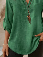 Casual Notched Roll-up Sleeve Pocket Blouse (11)