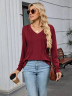 V-neck Long Sleeve Relaxed Fit T-shirt (17)