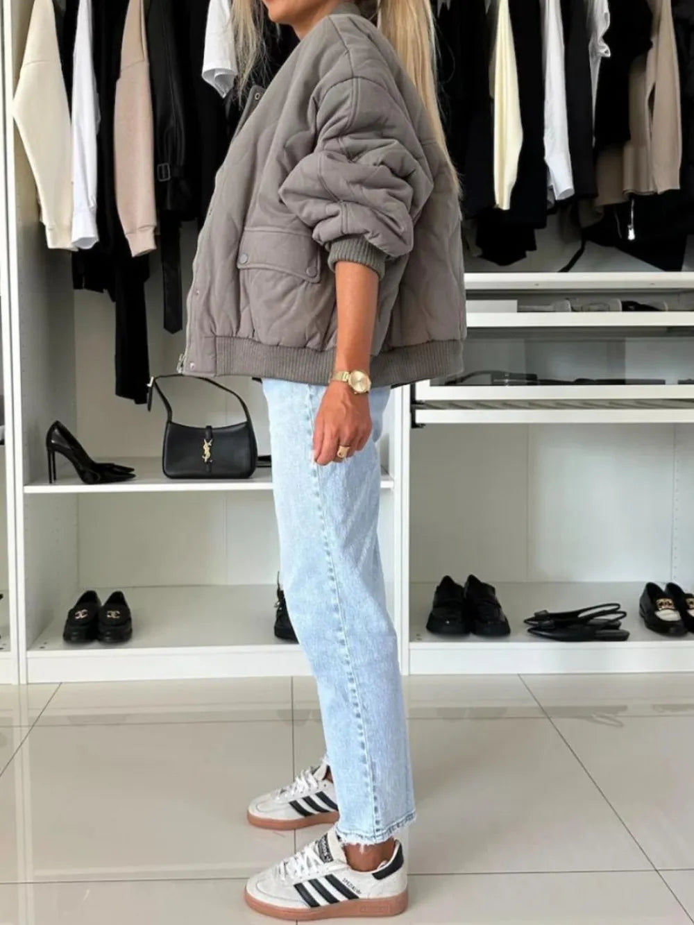 Baseball Collar Snap Down Long Sleeve Jacket (3)