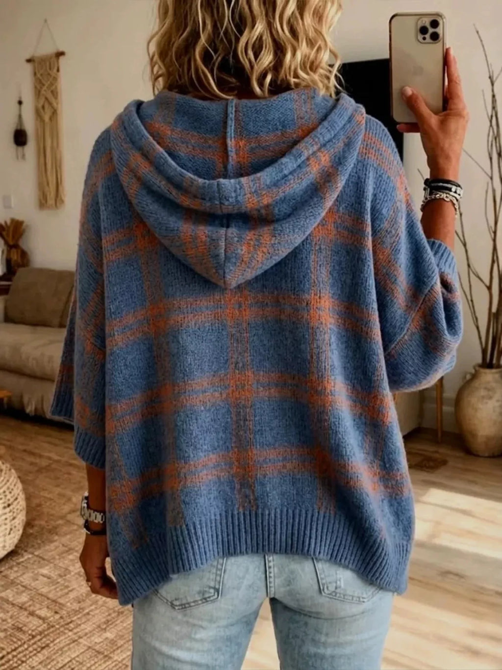 Plaid Hooded Knit Sweater (2)