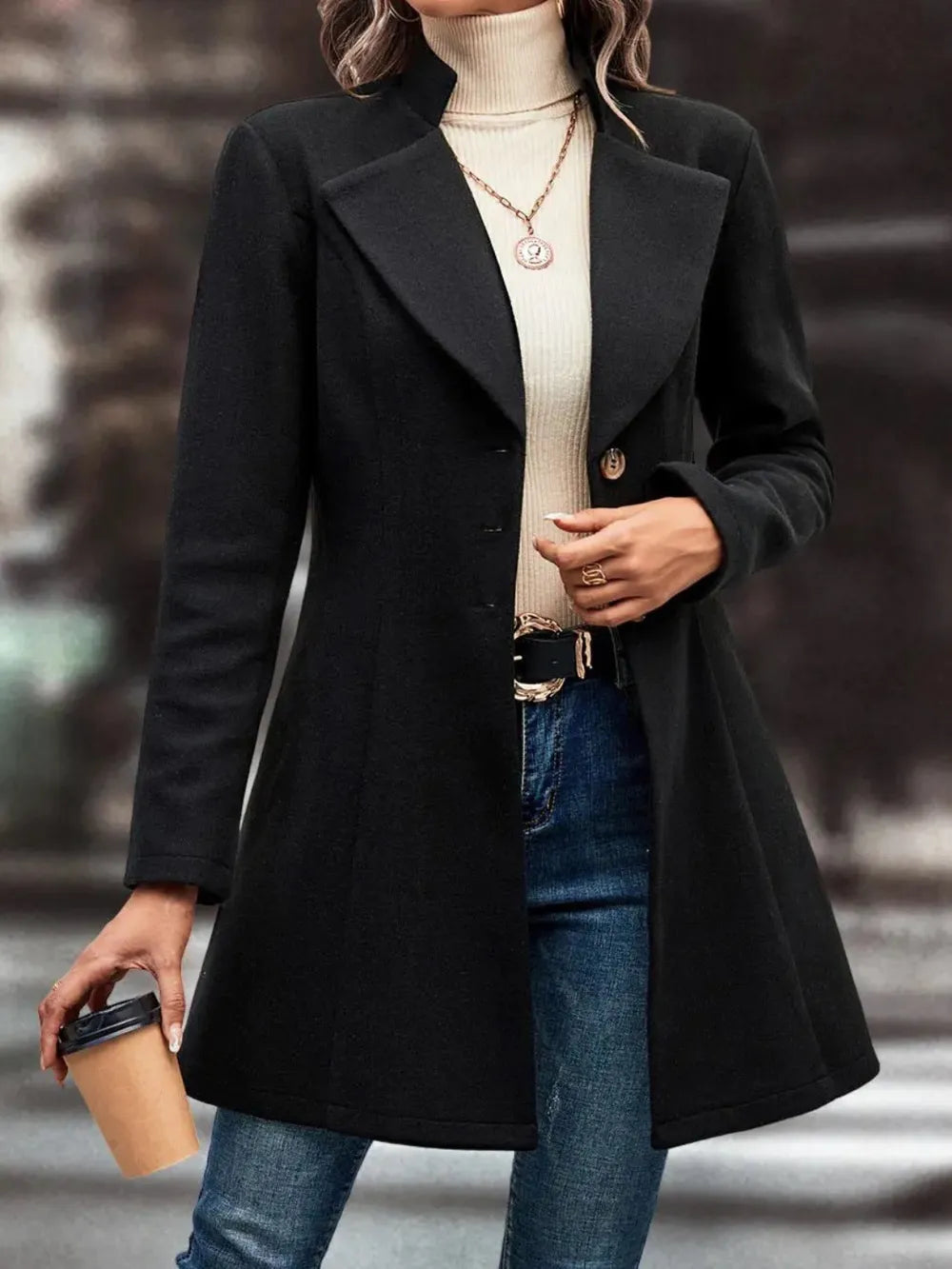 Collared Neck Long Sleeve Longline Coat (12)