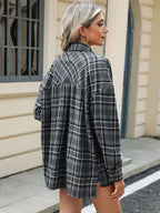 Pocketed Plaid Collared Neck Long Sleeve Shirt (17)