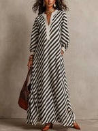 Striped Long Sleeves Maxi Dress