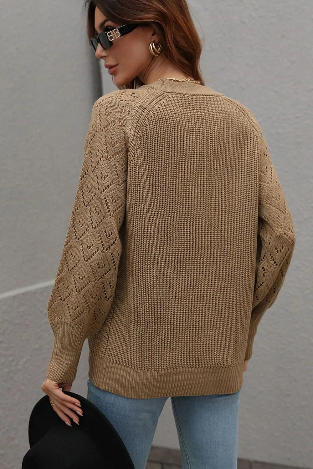 Rib-knit Plunge Raglan Sleeve Cardigan (10)