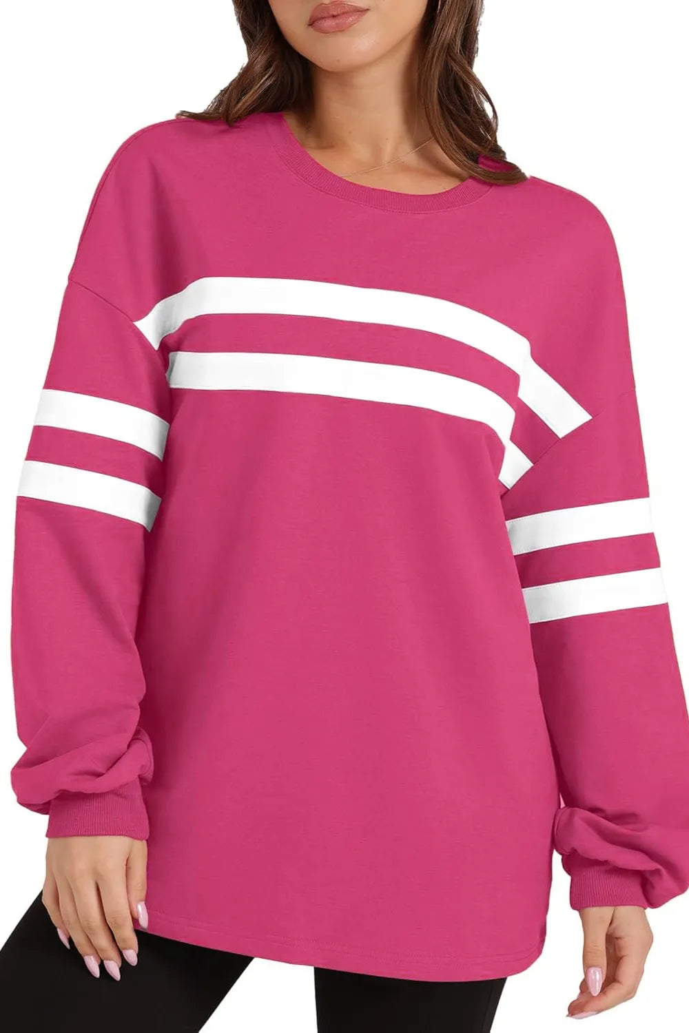 Striped Round Neck Dropped Shoulder Sweatshirt (14)